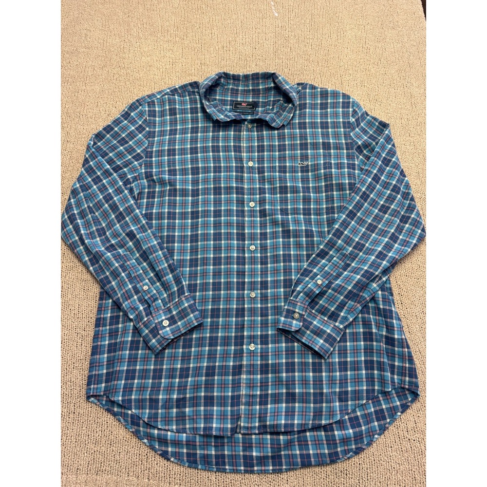 Vineyard Vines Performance Classic Fit Tucker Shirt Blue Plaid Mens XL LS